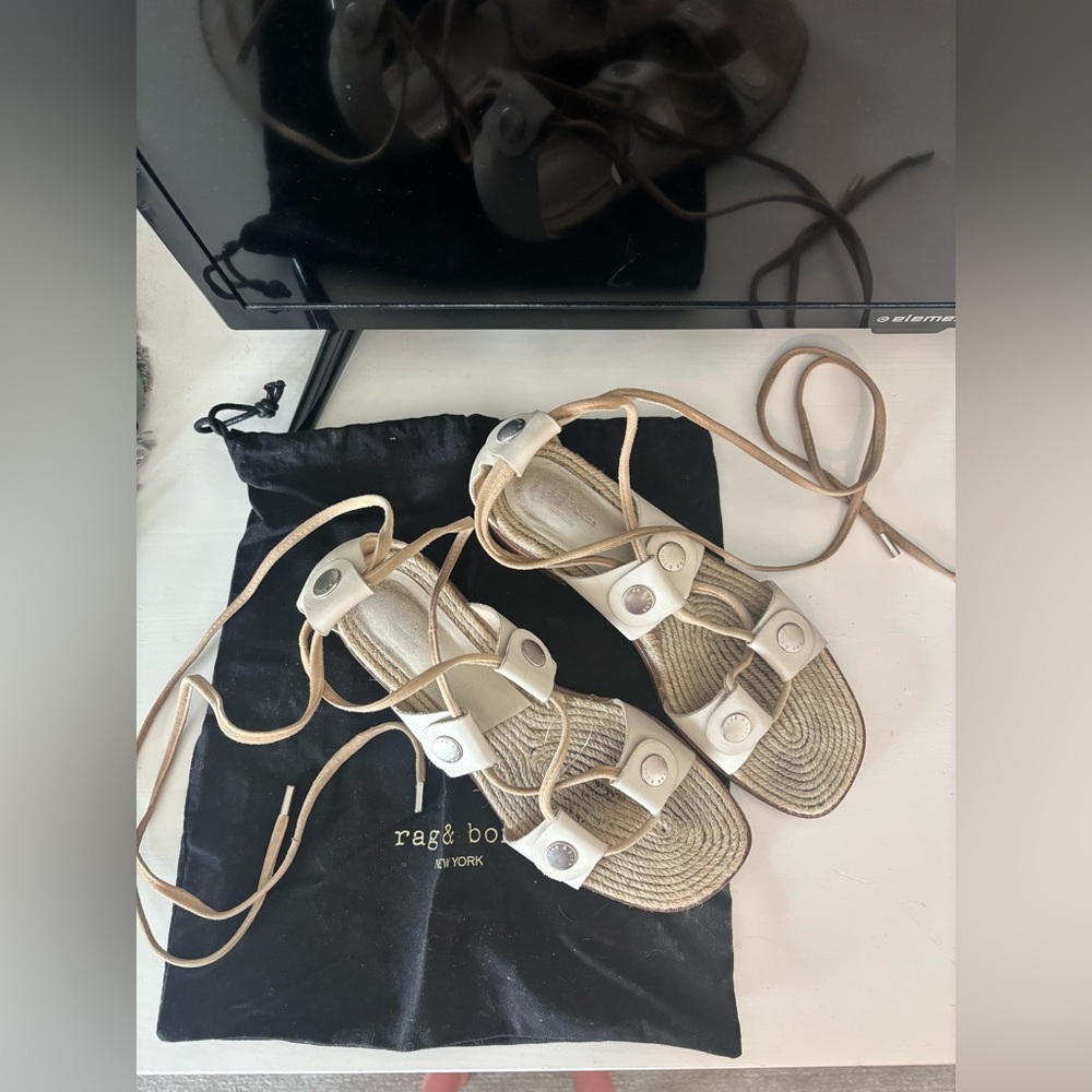 Rag & Bone Natural and White Lace-Up Sandals